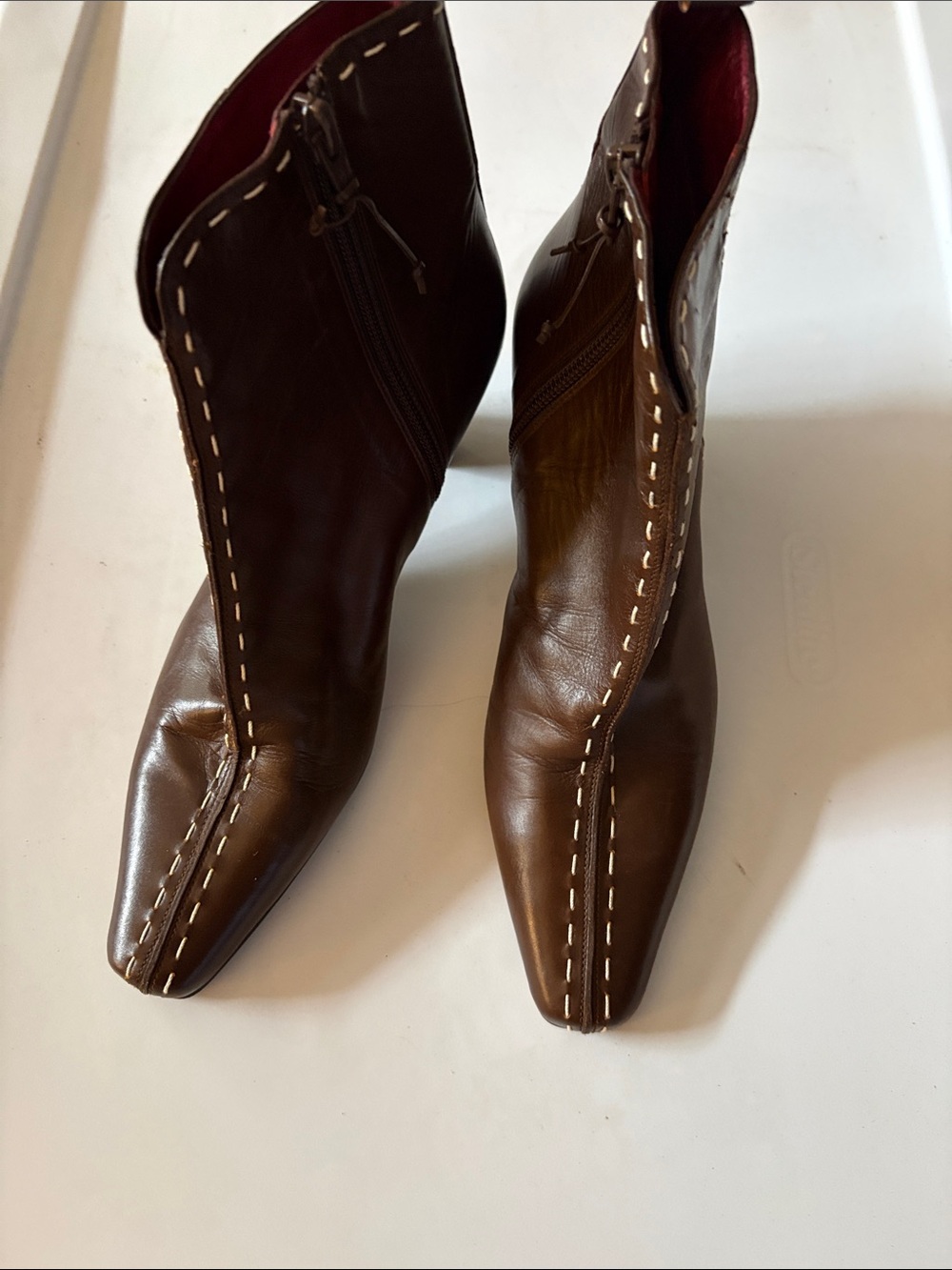 Donald J. Pliner Brown Leather Ankle Boots with Contrast Stitching - Picture 4 of 14